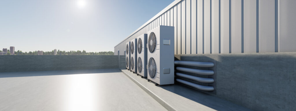3D Visualisierung Wärmepumpen Außen auf Industriedach